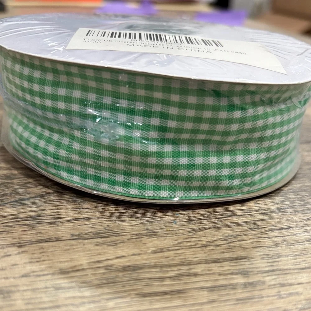 Green Gingham Ribbon for Home Party Supplies and crafting